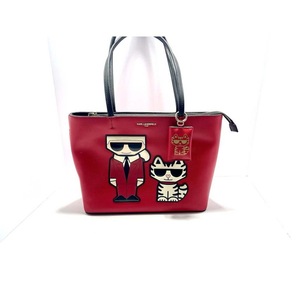 Karl Lagerfeld Tote Red Large Shoulder Bag Faux Leather